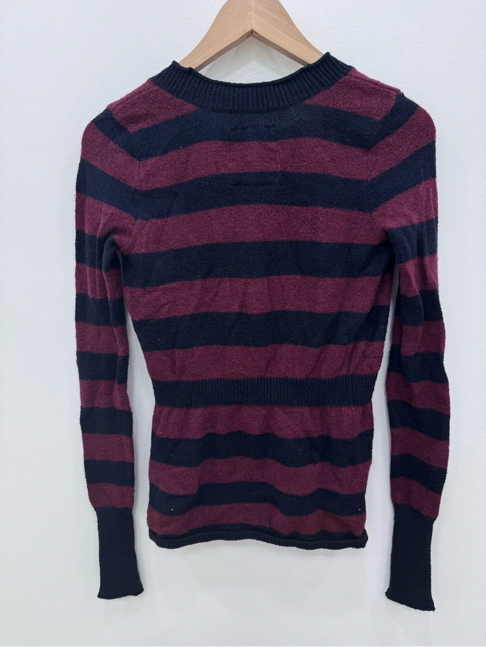 Hollister Y2K Open Front Rugby Style Cardigan Sweater wide striped Small